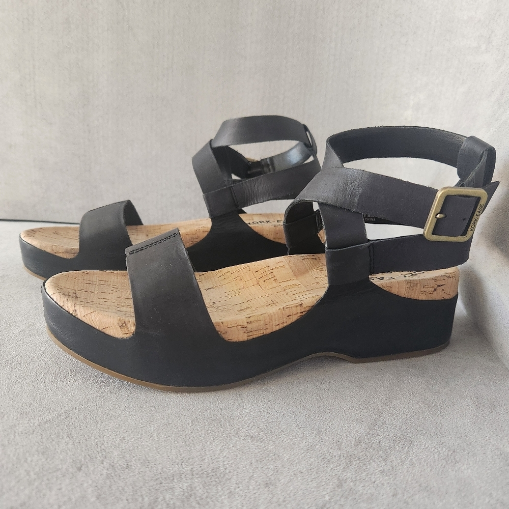 Kork-Ease Sandals 8 Black Leather Yadira Ankle Strap Platform Comfort New $160 - Picture 6 of 16